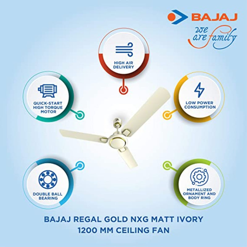 Bajaj Regal Gold NXG 1200 mm Ceiling Fan Matte Ivory