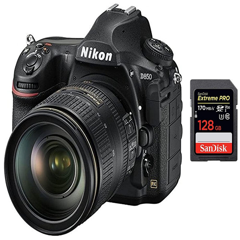 Nikon D850 45.7MP Digital SLR Camera (Black) with AF-S Nikkor 24-120mm F/4G ED VR Lens and 64GB Memory Card +SanDisk 128GB Extreme Pro SDXC UHS-I Card - C10, U3, V30, 4K UHD, SD Card