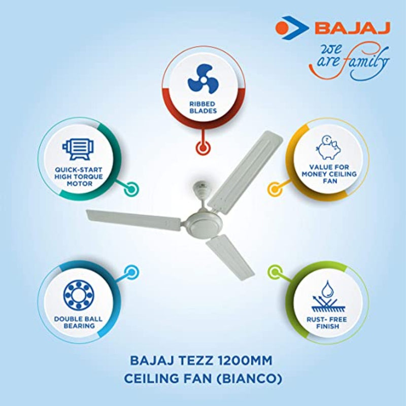 Bajaj Tezz Ceiling Fan (1200mm, Bianco)