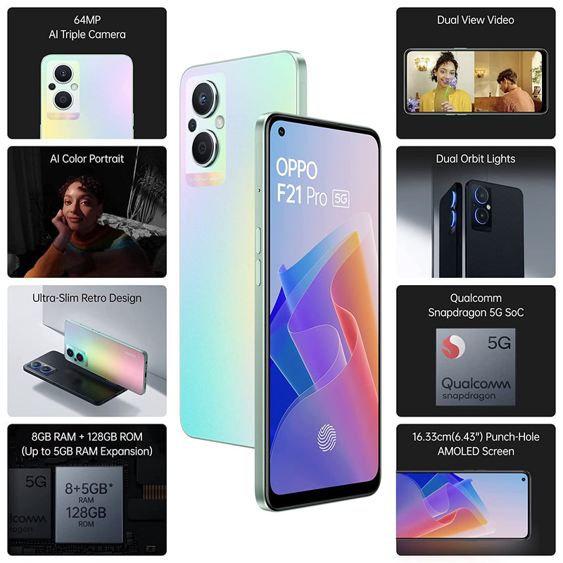 OPPO F21 Pro 5G (Rainbow Spectrum, Cosmic Black 8GB RAM, 128 Storage)