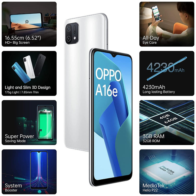 OPPO A16 E( 4GB RAM, 64GB Storage)