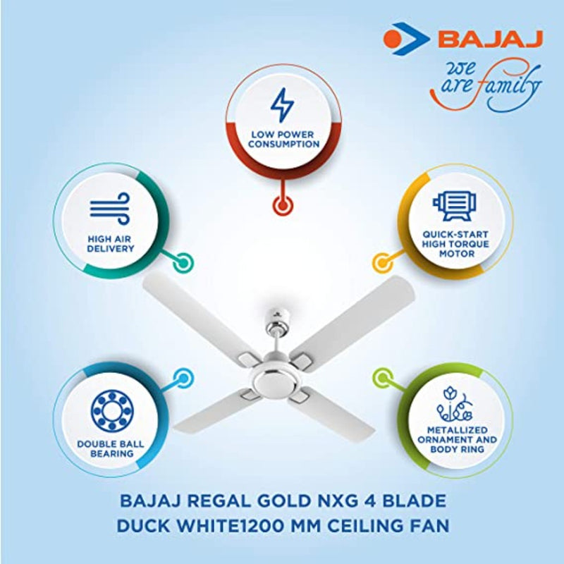 Bajaj Regal Gold NXG 4 Blade Duck White 1200 mm Ceiling Fan