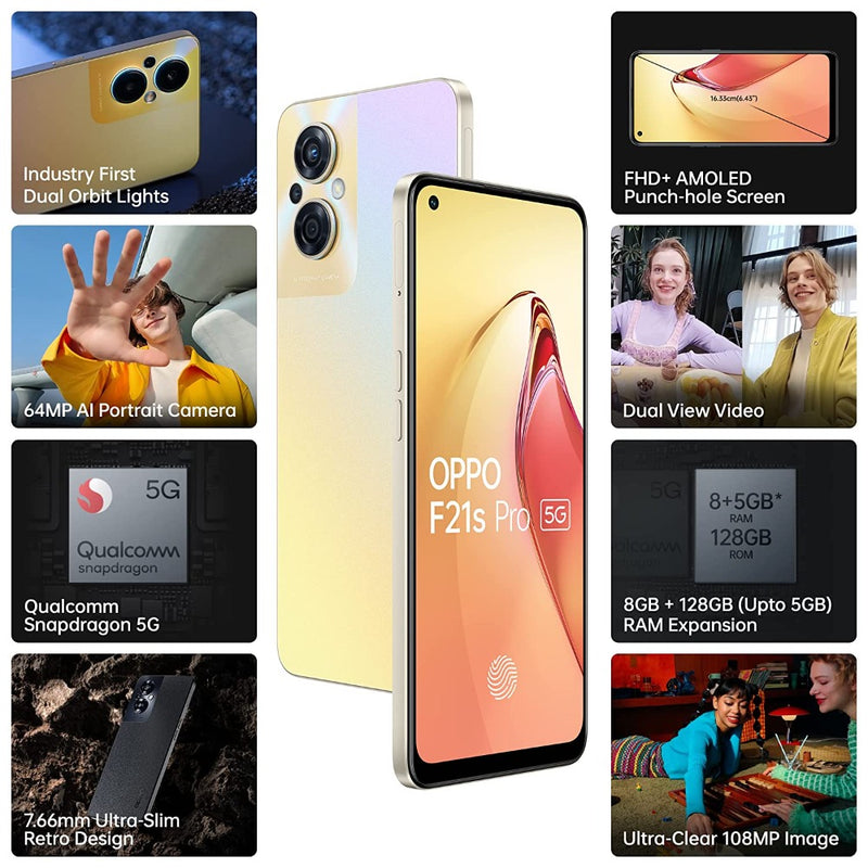 OPPO F21s Pro 5G (Dawnlight Gold, Stalight Black 8GB RAM, 128 Storage)