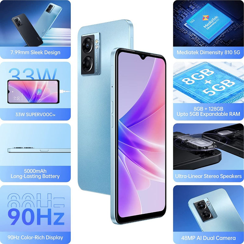 OPPO K10 5G (Ocean Blue, Midnight Black 8GB RAM 128GB Storage)