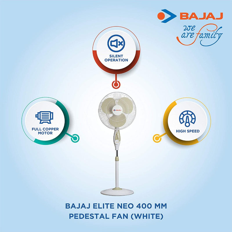 Bajaj Elite Neo 400 mm Pedestal Fan (White)