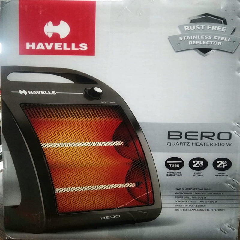 Havells Bero Quartz Heater Black 800w 2 Heat Settings 2 Year Product Warranty