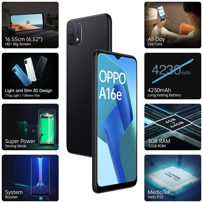 OPPO A16 E( 4GB RAM, 64GB Storage)