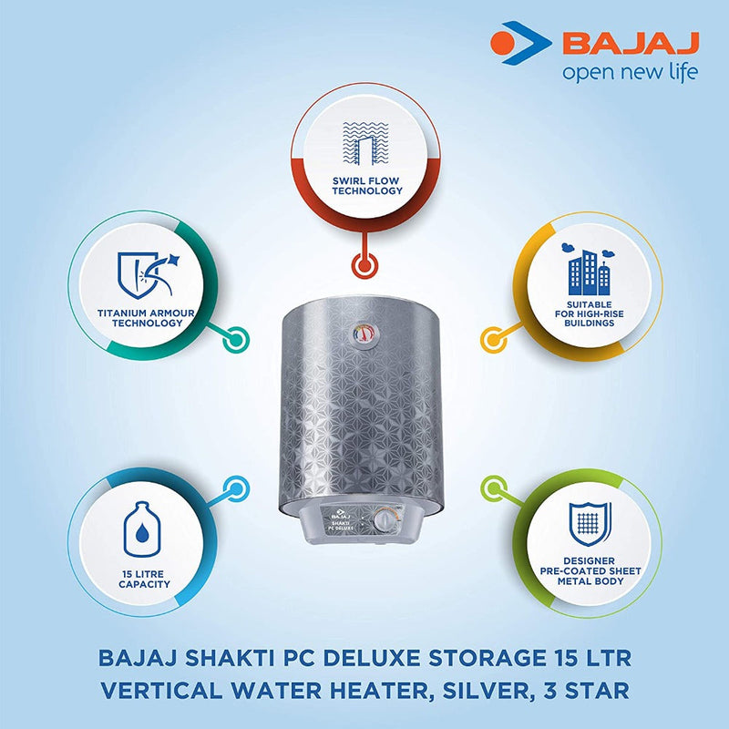 Bajaj Shakti PC Deluxe Storage 10 Litre Verical 4 Star Water Heater (Grey)