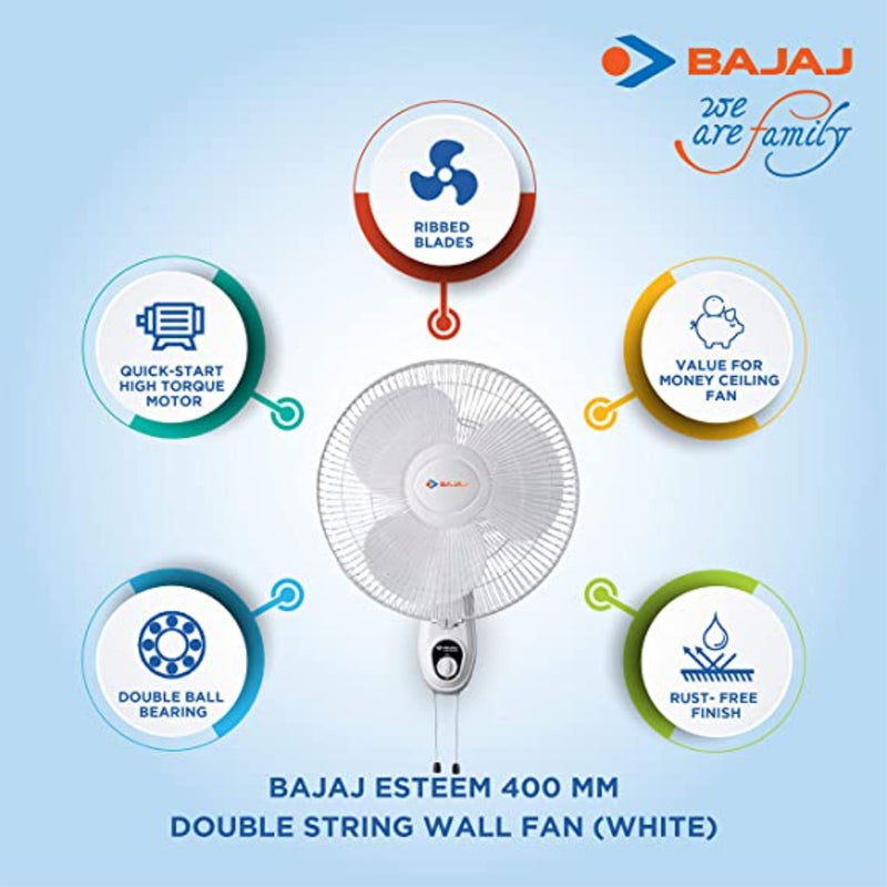 Bajaj Esteem 400 mm Double String Wall Fan (White)