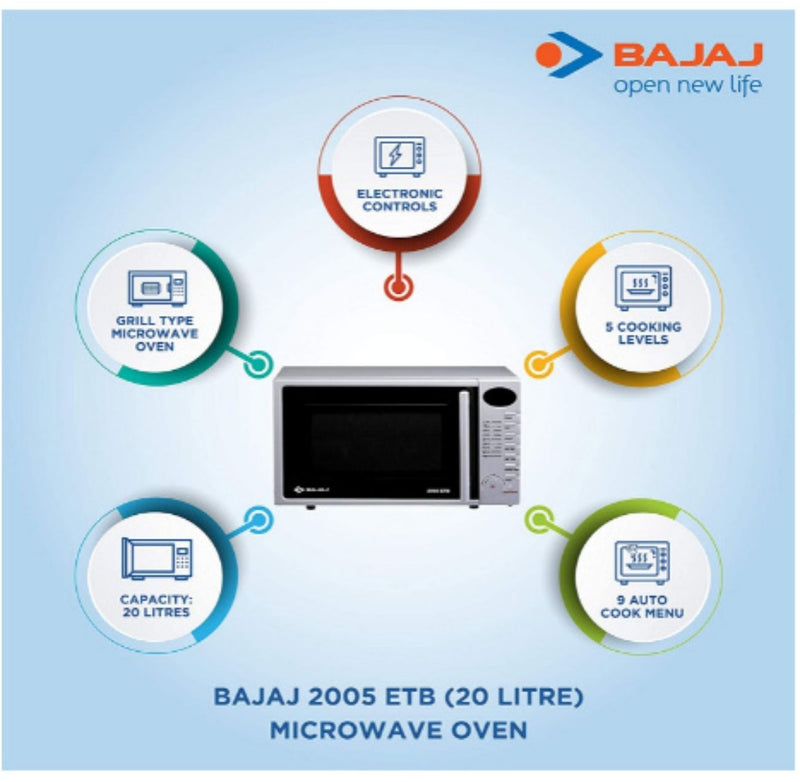 Bajaj 20 Litres Grill Microwave Oven with Jog Dial (2005 ETB, White) BUYYZO