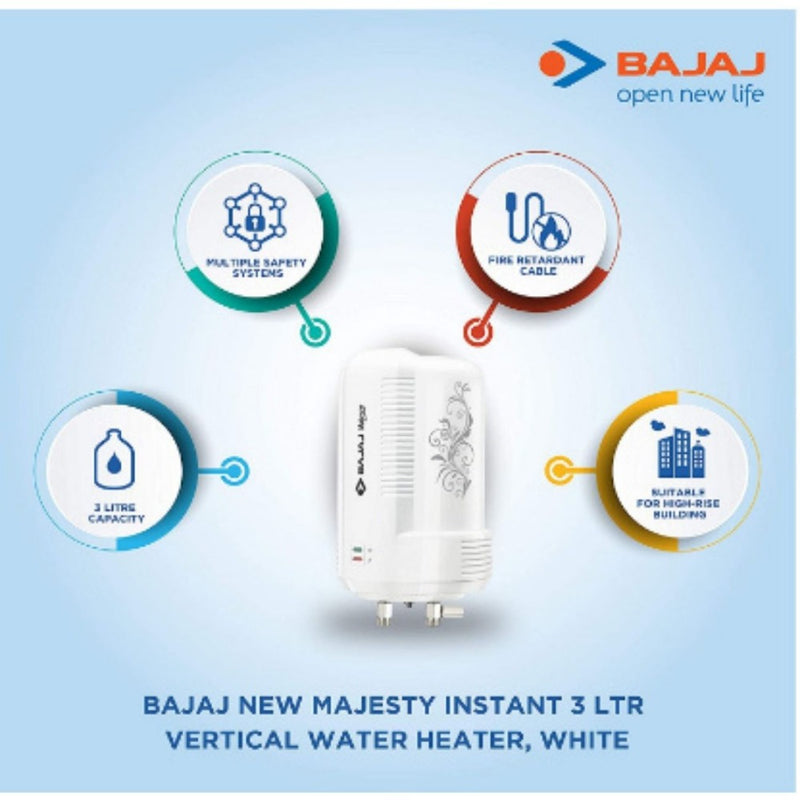 Bajaj New Majesty Instant 3 Litre, 3 KW Verical Water Heater (White) buyyzo