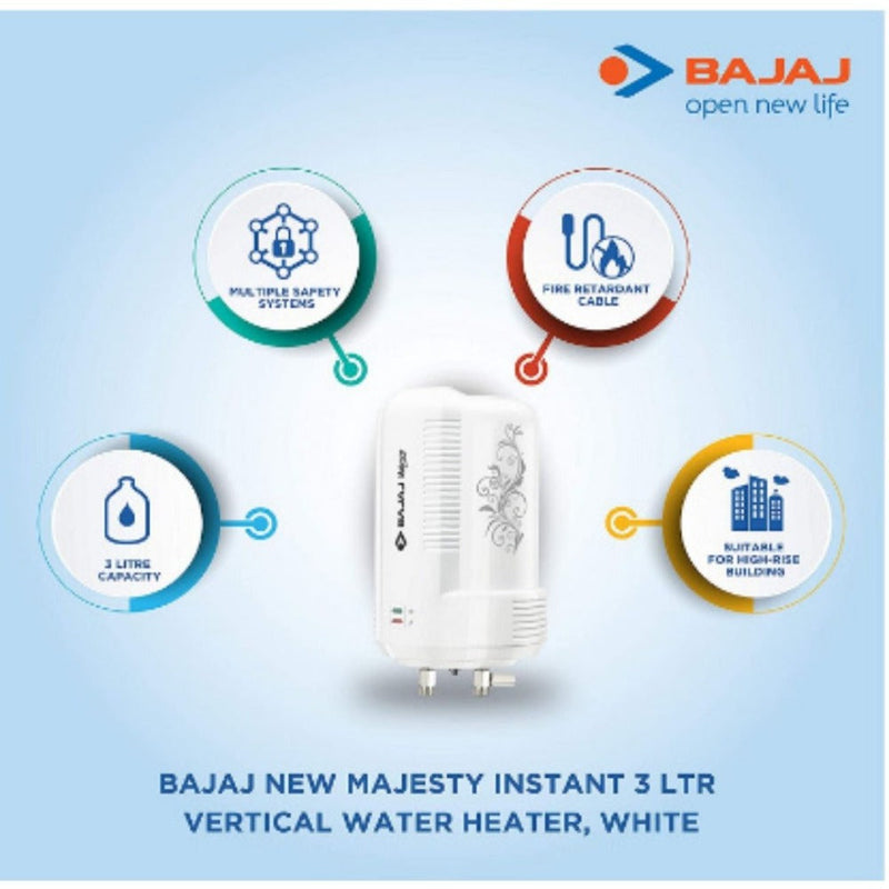 Bajaj New Majesty Instant 3 Litre, 3 KW Verical Water Heater (White) buyyzo