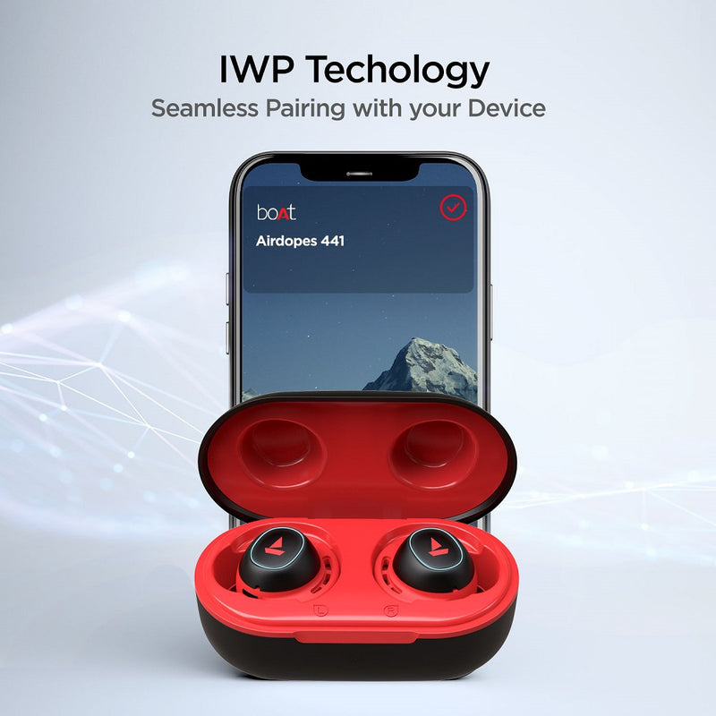 boAt Airdopes 443 Wireless Earbuds with IPX7 Water and Sweat Resistant, Red