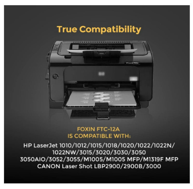 Foxin FTC 12A Laser Toner Cartridge Compatible for 1020,M1005,1018,1010,1012,1015,1020 Plus,1022,3015,3020,3030,3050,3052,3055 buyyzo