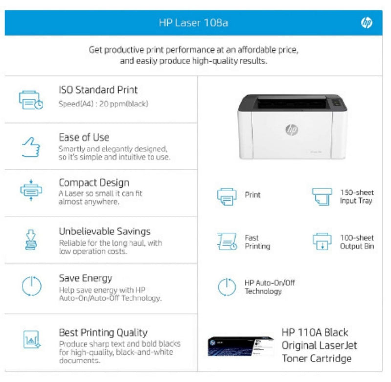 HP Laserjet 108A Monochrome Laser Printer with USB Connectivity, Compact Design, Fast Printing buyyzo