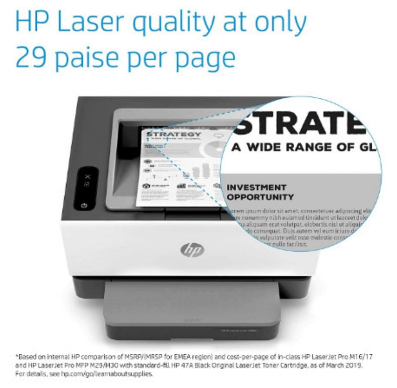 HP Neverstop 1000a Premium Laser Printer, 80% Savings on Genuine Cartridge, Self Reloadable with 5X Inbox Yield, Smart Tasks with HP Smart App, Low Emission Clean Air Quality buyyzo