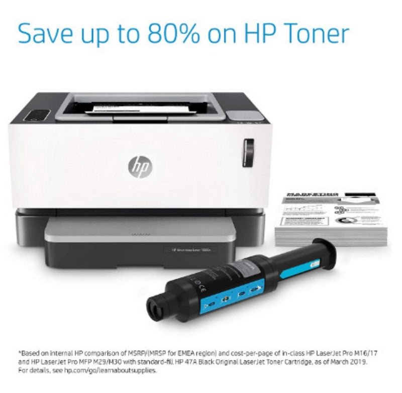 HP Neverstop 1000a Premium Laser Printer, 80% Savings on Genuine Cartridge, Self Reloadable with 5X Inbox Yield, Smart Tasks with HP Smart App, Low Emission Clean Air Quality buyyzo