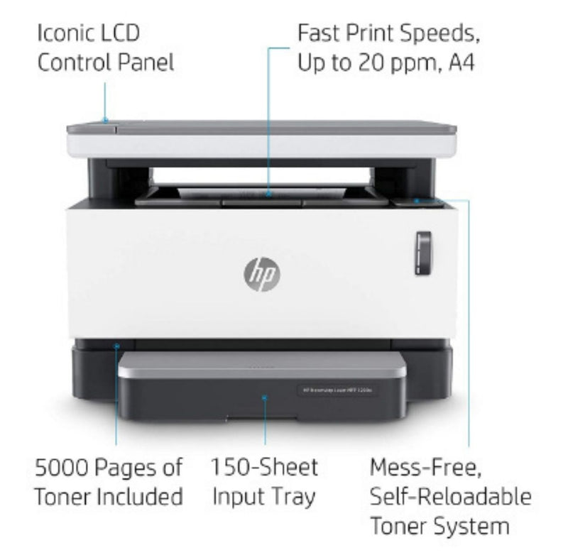 HP Neverstop 1200a Laser Printer, Print, Copy, Scan, Mess Free Reloading, Save Upto 80% on Genuine Toner, 5X Print Yield (USB Connectivity) buyyzo