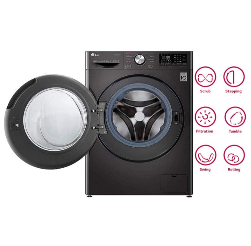 LG 10.5 Kg / 7.0 Kg Inverter Wi-Fi Washer Dryer (FHD1057STB, Black VCM, In-built Heater, Turbo Wash) buyyzo