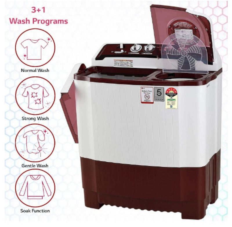 LG 10 kg 5 Star Semi-Automatic Top Loading Washing Machine (P1050SRAZ, Burgundy, Wind Jet Dry) buyyzo