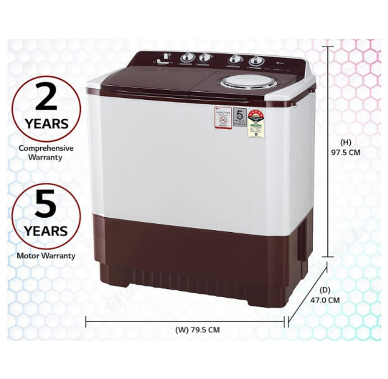 LG 10 kg 5 Star Semi-Automatic Top Loading Washing Machine (P1050SRAZ, Burgundy, Wind Jet Dry) buyyzo