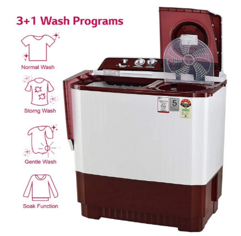 LG 11 kg 5 Star Semi-Automatic Top Loading Washing Machine (P1145SRAZ, Burgundy, Punch) buyyzo