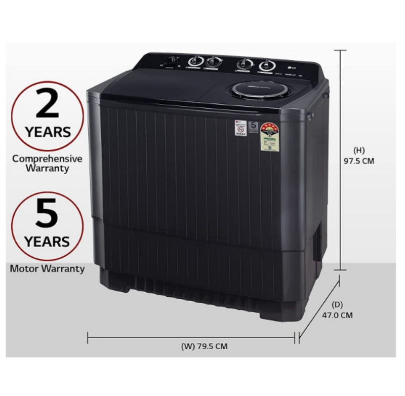 LG 11 kg 5 Star Semi-Automatic Top Loading Washing Machine (P1155SKAZ, Middle Black, Roller Jet Pulsator) buyyzo