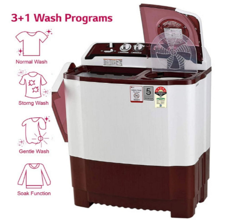 LG 8 Kg 5 Star Semi-Automatic Top Loading Washing Machine (P8030SRAZ, Burgundy, Collar Scrubber) buyyzo