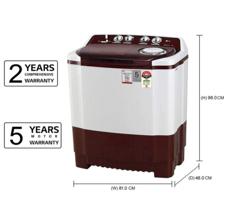 LG 8 Kg 5 Star Semi-Automatic Top Loading Washing Machine (P8030SRAZ, Burgundy, Collar Scrubber) buyyzo