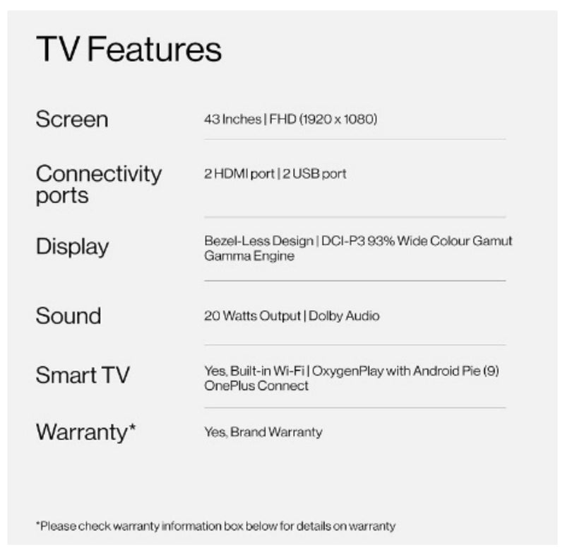 OnePlus 108 cm (43 inches) Y Series Full HD LED Smart Android TV 43Y1 (Black) (2020 Model) BUYYZO