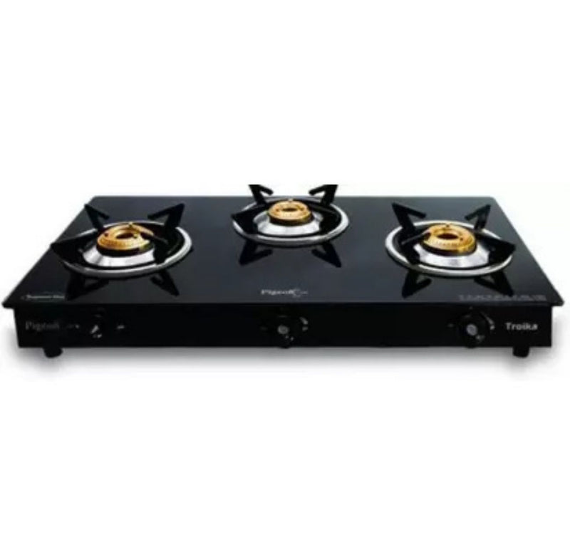 Pigeon Troika Ceramic Stainless Steel Manual Gas Stove  (3 Burners) buyyzo