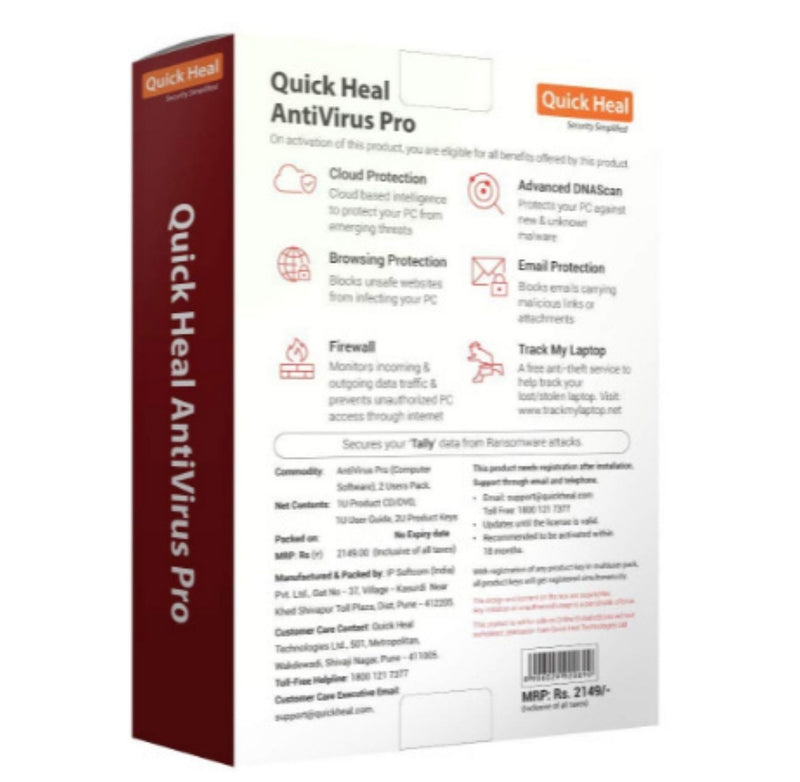 Quick Heal Antivirus Pro Latest Version - 2 PCs, 3 Years (DVD) buyyzo