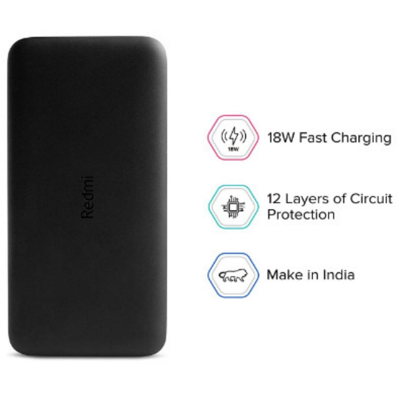 Redmi 20000mAh Li-Polymer Power Bank (Black), USB Type C and Micro USB Ports | 18W Fast Charging | Multi Device Charging buyyzo