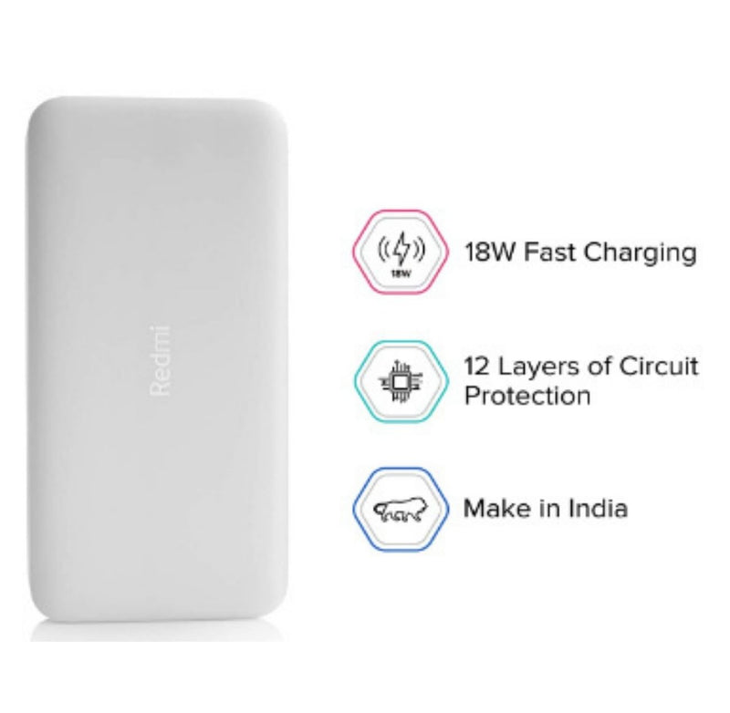 Redmi 20000mAh Li-Polymer Power Bank (White), USB Type C and Micro USB Ports | 18W Fast Charging buyyzo