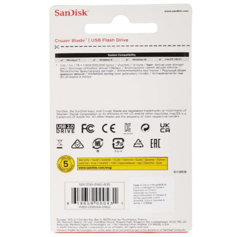 SanDisk Cruzer Blade SDCZ50-016G-135 16GB USB 2.0 Pen Drive buyyzo