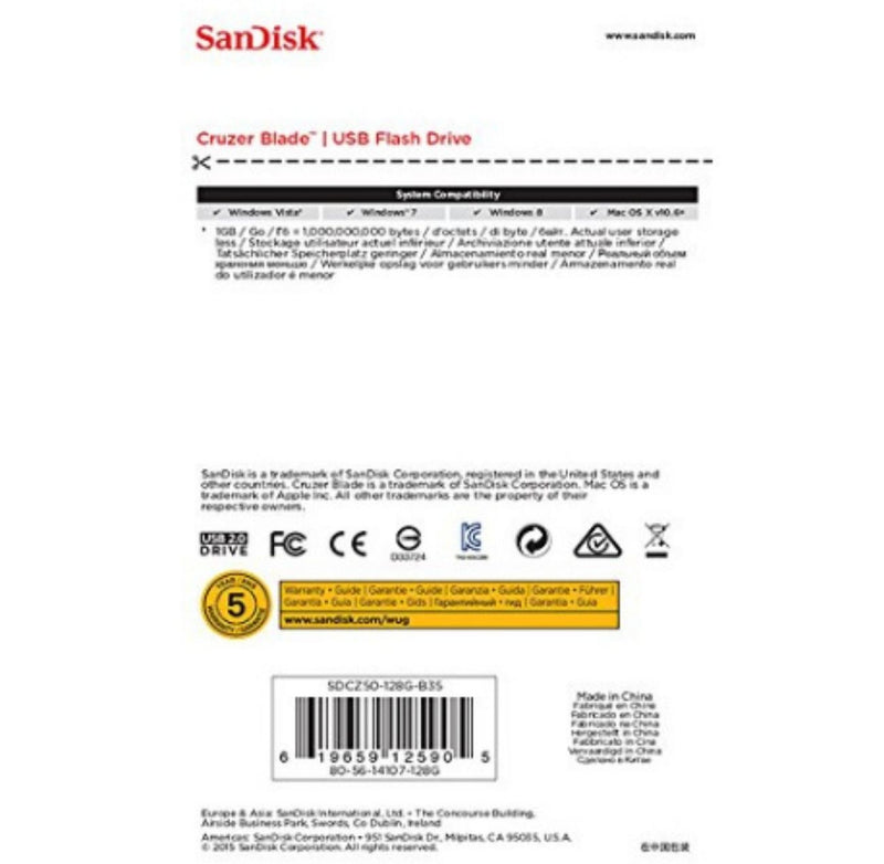 SanDisk Cruzer Blade SDCZ50-128G-I35 USB 2.0 128GB Pen Drive (Red and Black) BUYYZO