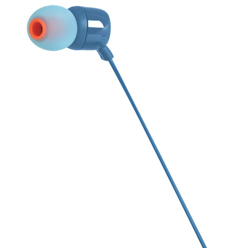 JBL T110 by Harman In-Ear Headphones with Pure Bass, Mic & Tangle Free Flat Cable (Blue)