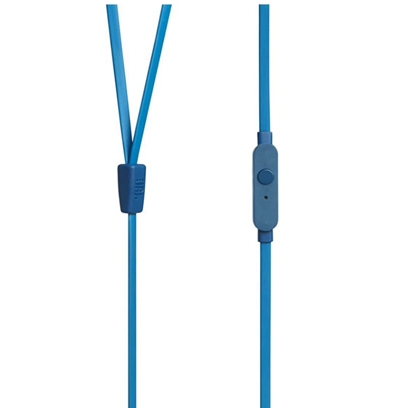 JBL T110 by Harman In-Ear Headphones with Pure Bass, Mic & Tangle Free Flat Cable (Blue)