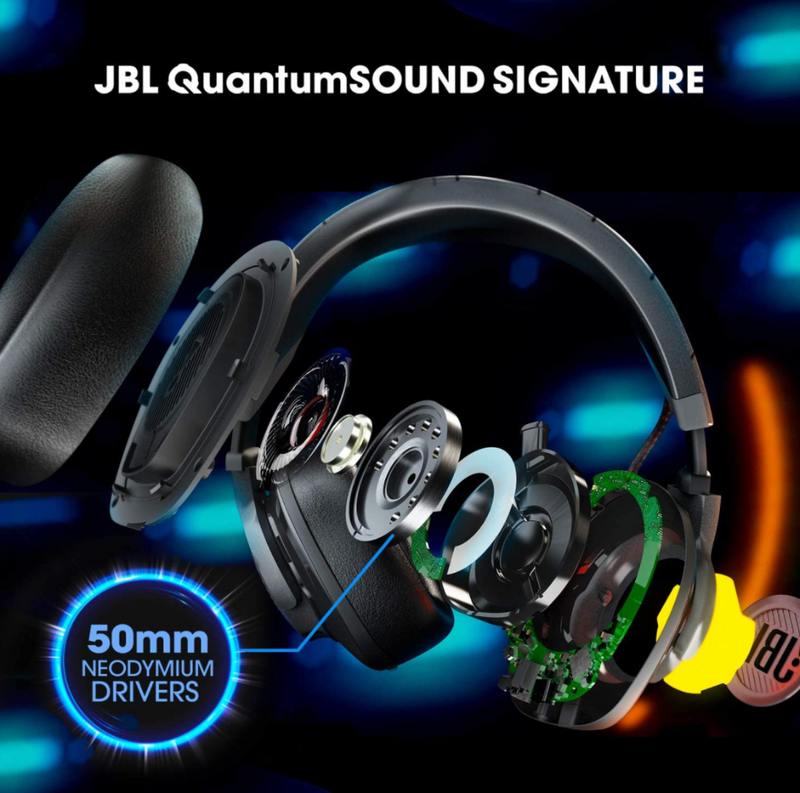 JBL Quantum 300 by Harman Hybrid Wired Over-Ear Gaming Headset with QuantumSurround & Flip-up Mic (Black)