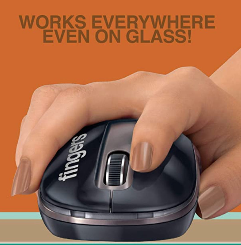 Fingers GlassPro M2 Wireless Mouse - Works on Glass Too! -(Color - Black + Coffee Brown)