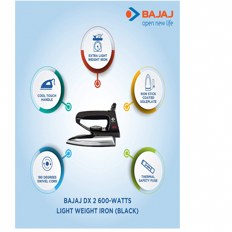 Bajaj DX 2 600-Watts Light Weight Iron (Black)