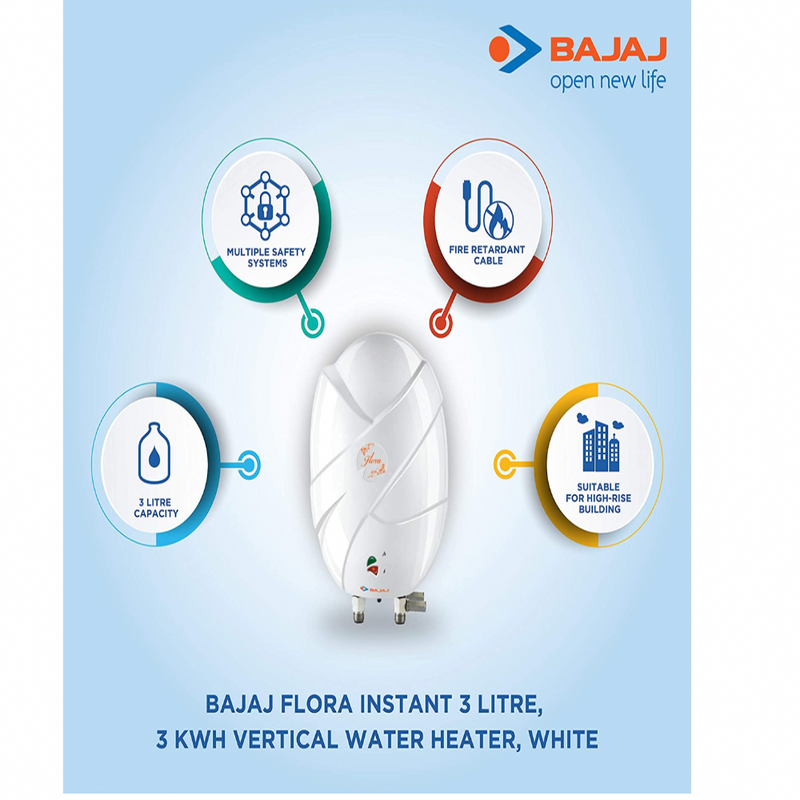 Bajaj Flora Instant 1 Litre Vertical Water Heater, White