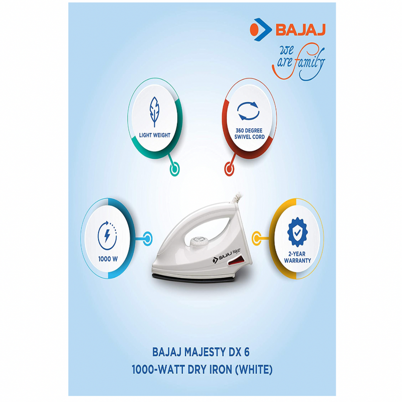 Bajaj Majesty DX 6 1000-Watt Dry Iron (White)