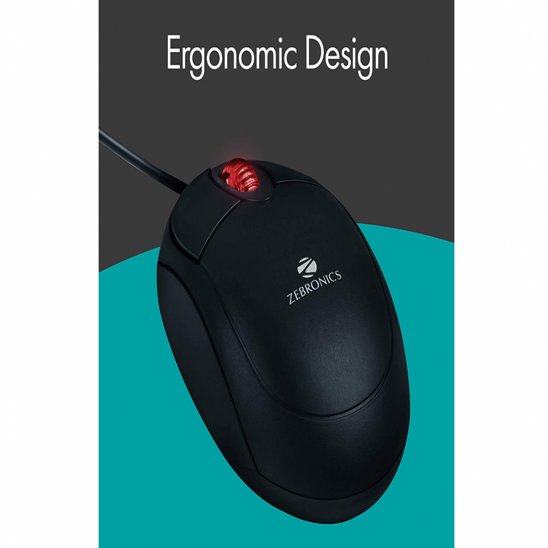 Zebronics Zeb-Rise Wired USB Optical Mouse with 3 Buttons (Black)