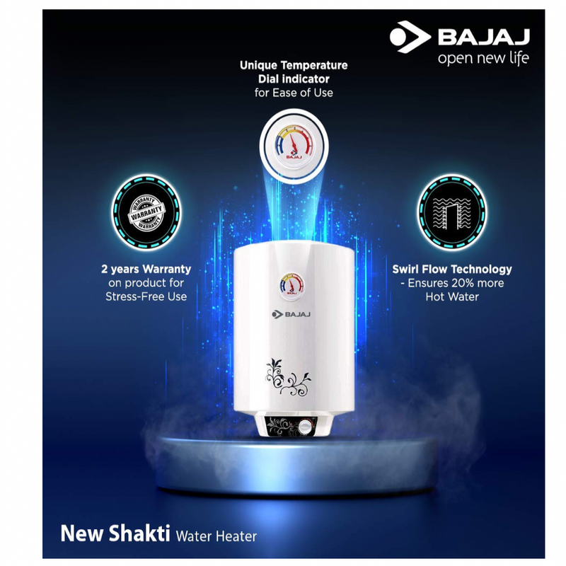 Bajaj New Shakti Storage 10 Litre Vertical Water Heater, White