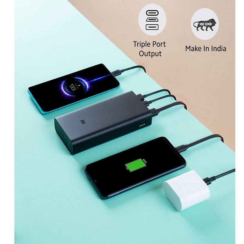 Mi Power Bank 3i 20000mAh (Sandstone Black) Triple Output and Dual Input Port | 18W Fast Charging |