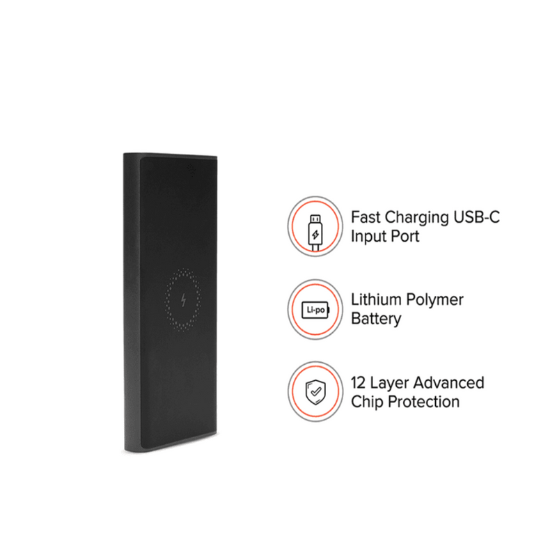 Mi Wireless Power Bank 10000mAh (Black, with Type-C Support, 18W Fast Charging)