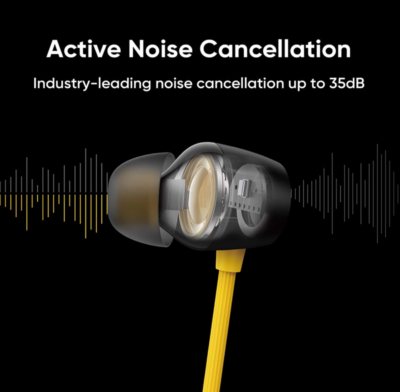 realme Buds Wireless Pro with Active Noise Cancellation (ANC) Bluetooth Headset  (Yellow, In the Ear)