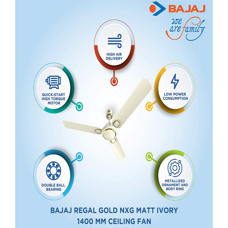 Bajaj Regal Gold NXG Matt Ivory 1400 mm Ceiling Fan