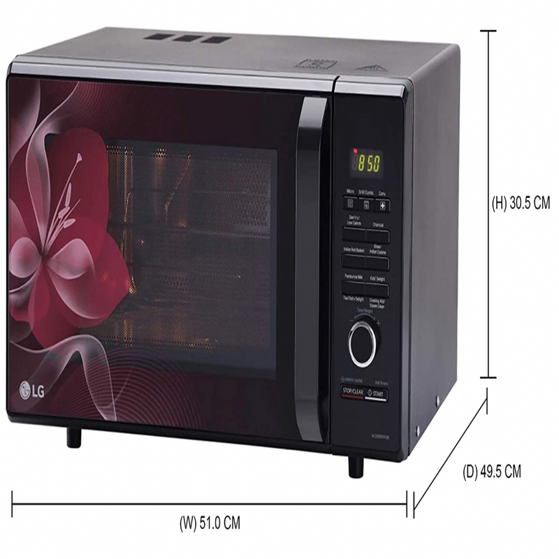 LG 28 L Charcoal Convection Microwave Oven (MJ2886BWUM, Floral, Diet Fry, With Starter Kit)